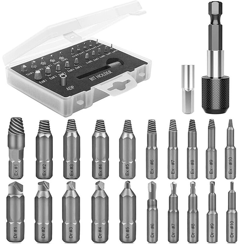 

22pcs Screw Extractor Drill Bit Extraction Kit Damaged Speed Out Bolt Screw Extractor Bolt Stripping Drill Bits Accessories Tool