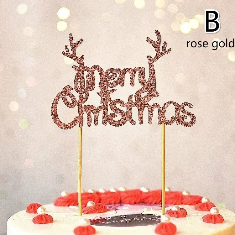 10 Pcs/lot Gold Red Merry Christmas Party Cake Toppers Decoration for Xmas Decoration Supplies