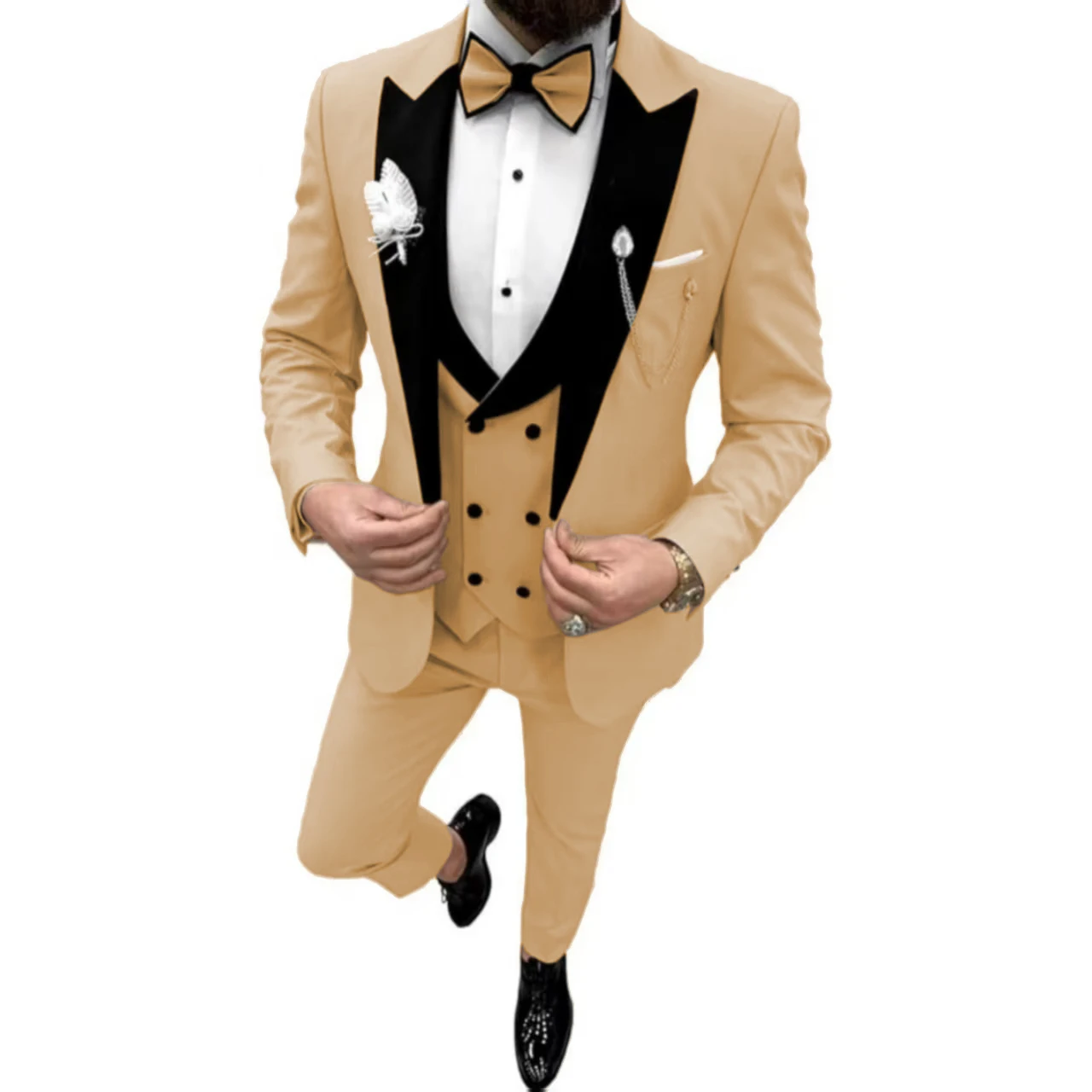 Formal Suits for Men Peak Lapel 3 Pieces Blazer Vest and Pants Set Elegant High Quality Wedding Dresses New