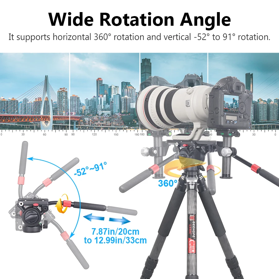 GH-10 Fluid Video Head, with 1/4" and 3/8" Screws Sliding Plate Maxload 10kg fo