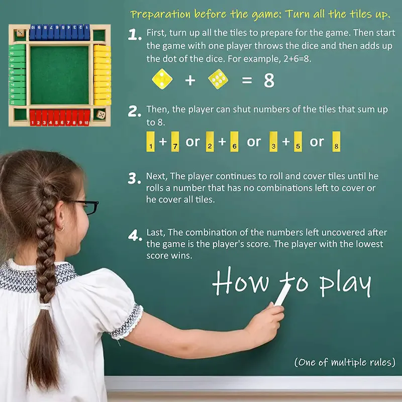 Four-Sided Flip Card Games Intellectual Educational Game Box Dice Toys Parent-Child Games Shut Wooden Number Game Board Games 6