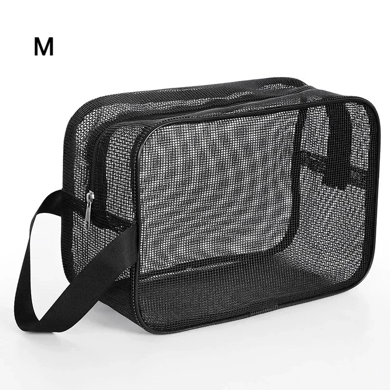 Mesh Wash Beach Bag Men Women Portable Hand-held Travel Storage Cosmetic Pouch Black Fitness Bath Pocket Bath Organizer