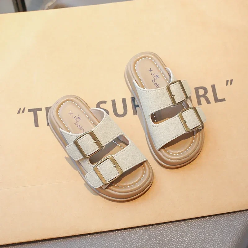 Kids Beach Shoes Outdoors Korean Style Summer New Boys Girls Slippers Non-slip Sof Sole Children Sandals Buckle Decoration