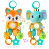 Soft Hanging Crinkle Squeaky Sensory LearningToy Stroller Car Seat Crib Travel Plush Animal Wind Chime with Teether Boys Girls 1