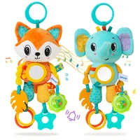 Soft Hanging Crinkle Squeaky Sensory LearningToy Stroller Car Seat Crib Travel Plush Animal Wind Chime with Teether Boys Girls 1