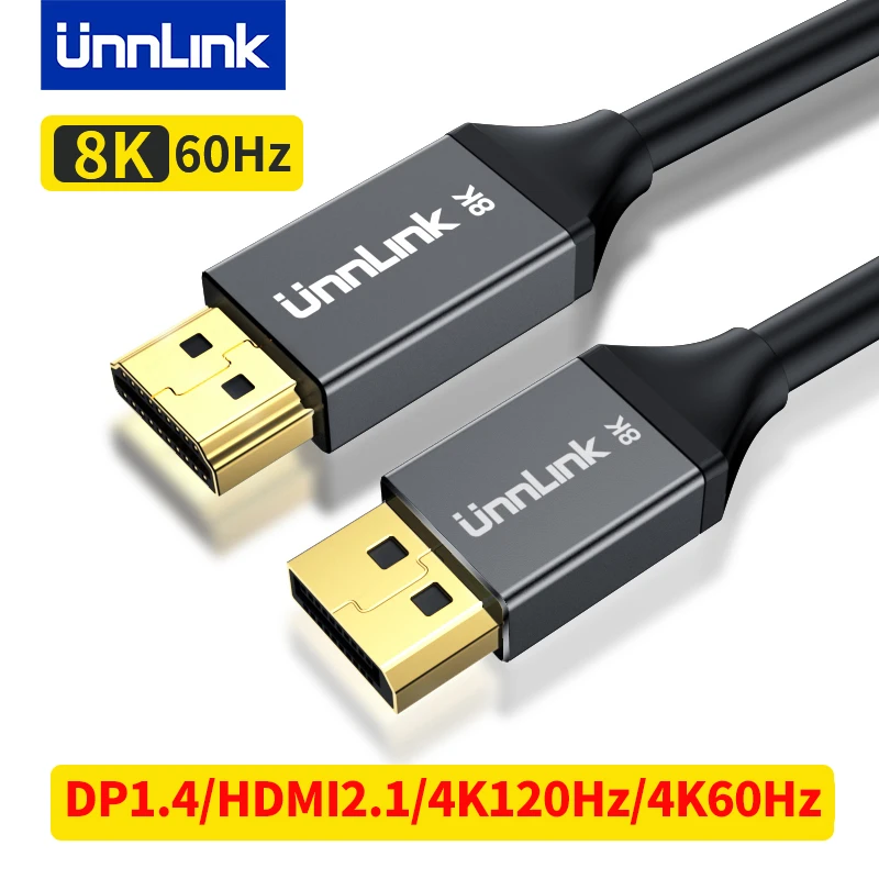 Unnlink 8K60Hz 4K120Hz DP to HDMI Cable Displayport 1.4 to HDMI 2.1 Adapter  for TV Box Computer Laptop to TV Monitor Projector| | - AliExpress