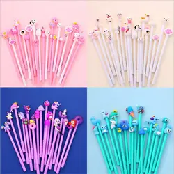 Stylos de recharge d'encre noire, 0.5mm, 10 pièces/ensemble, mignon Kawaii licorne poney Gel stylo, papeterie scolaire de bureau, cadeaux de noël pour enfants 