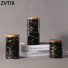 

Food Sealed Jar Black Gold Marble Ceramic Pattern Storage Jar With Lid Food Storage Box Decorative Jar Kitchen Cereal Dispenser