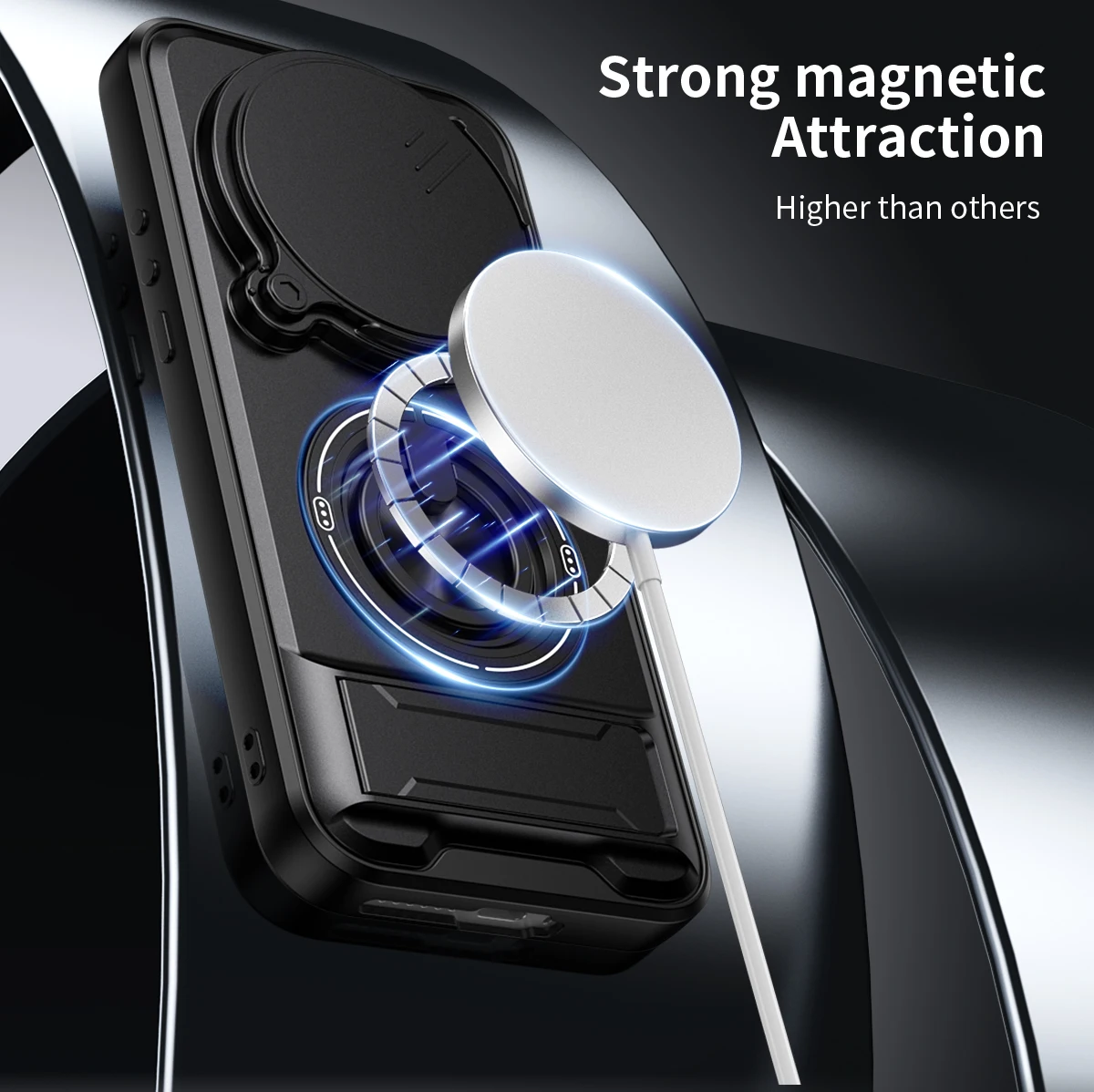 Magnetic Stand Shockproof Armor Phone Case with Slide Camera Protector and Kickstand