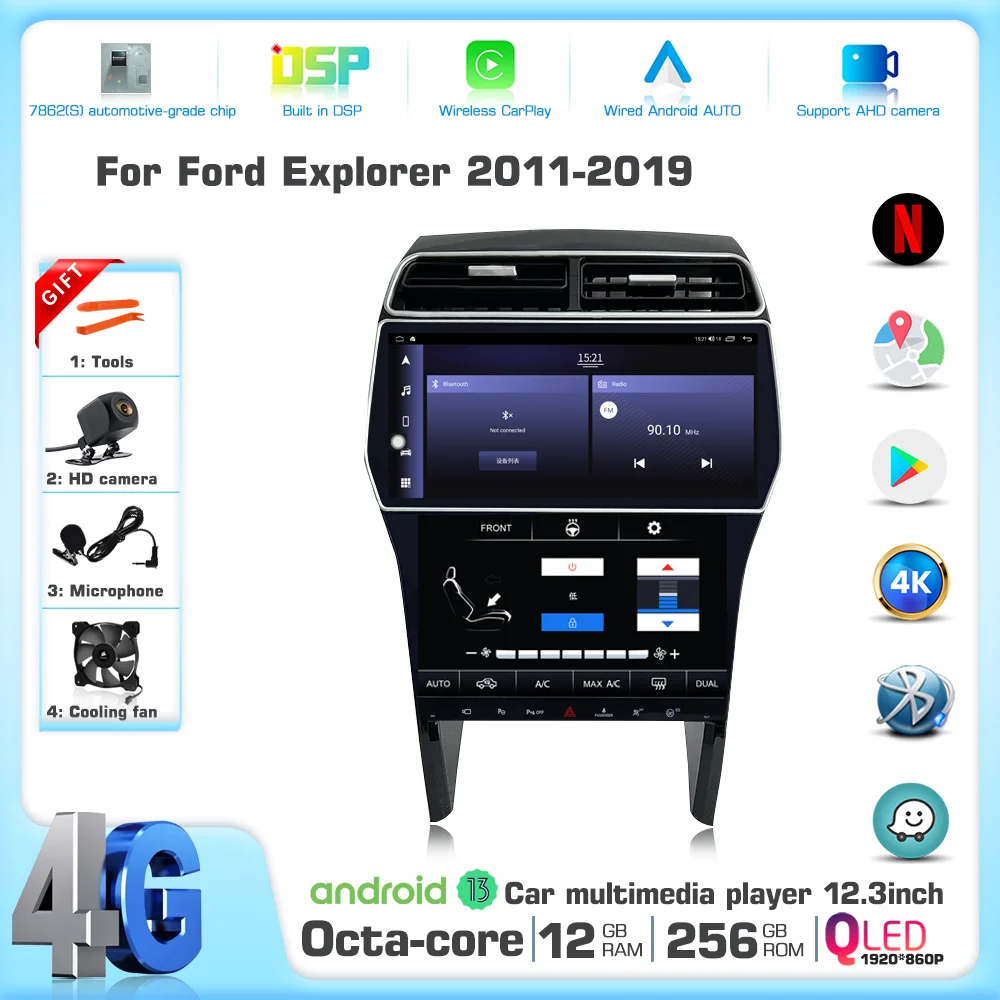 

JEHUNG 12.3 inch For Ford Explorer 2011-2019 Android 13 Car multimedia player GPS CarPlay Radio 5G Navigation AC screen 12+256GB