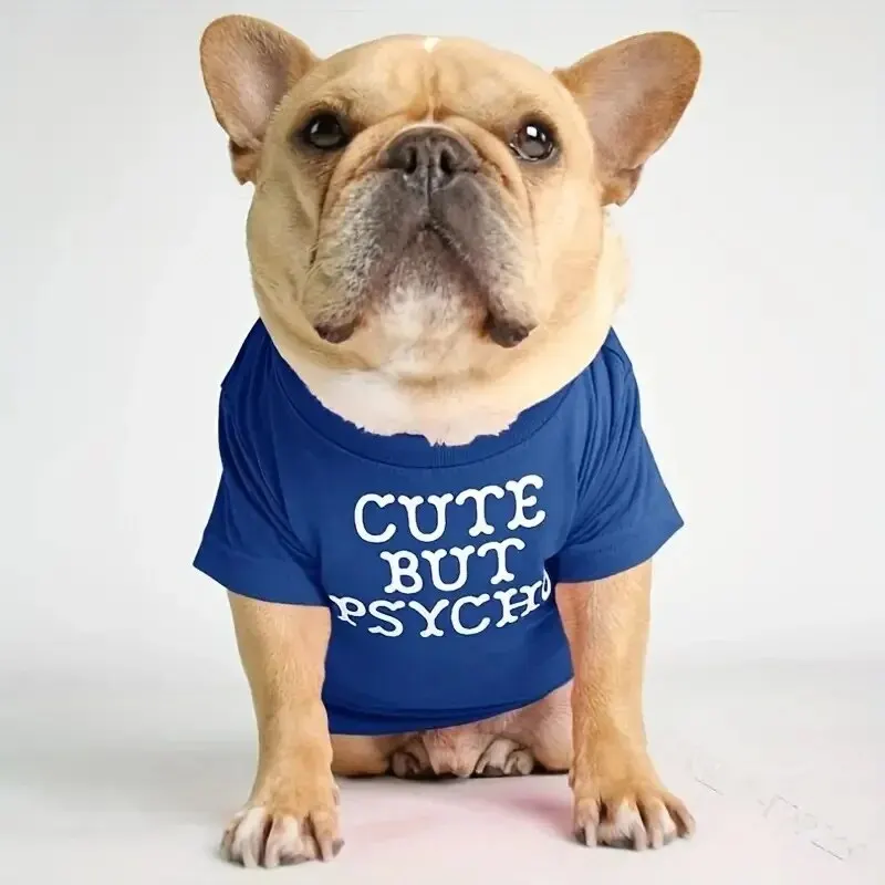 Pet Dog Shirt For French Bulldog Round Neck Dog T-shirt With Letter Printed Suitable For All Seasons pet dog shirt