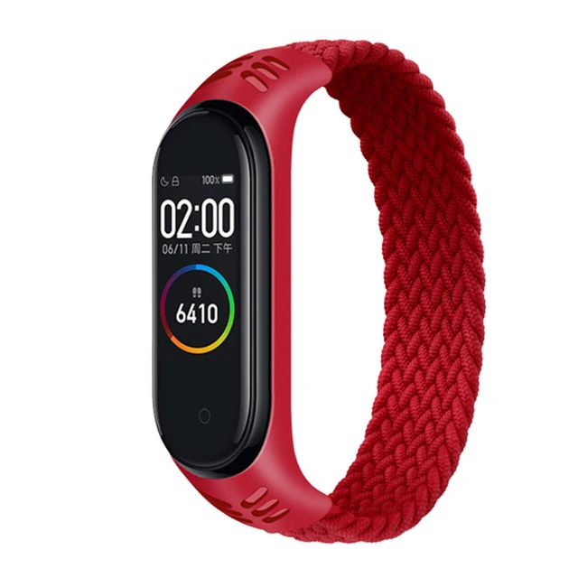 2021 Braided Solo Loop Nylon fabric Strap For Xiaomi Mi band 6 5 4 3 Elastic Bracelet Replace Wristband For mi band 4 5 6 Strap red 5