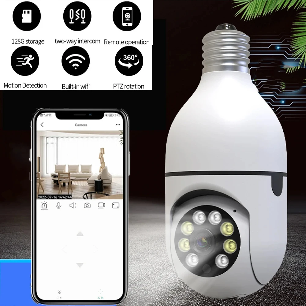 

E27 Bulb Wifi Surveillance Camera Automatic Human Tracking 4X Digital Zoom Full Color Night Vision Indoor Security Monitor