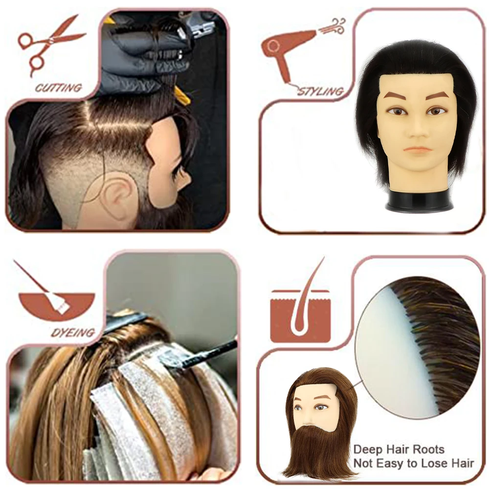 Male Mannequin Head Remy Human Hair Styling Training Head Dolls