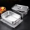 Thicken Stainless Steel Square Basin Deep Plate Fruit Food Storage Tray with Handle Cake Bread Loaf Pans Kitchen Baking Dish 1
