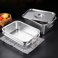 Thicken Stainless Steel Square Basin Deep Plate Fruit Food Storage Tray with Handle Cake Bread Loaf Pans Kitchen Baking Dish 1