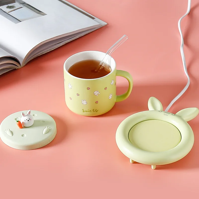 55℃ Rabbit Coffee Mug Heating Pad Cup Warmer Constant Temperature Coaster Electric Mug Mat Milk Tea Water Heater Gift Set 2