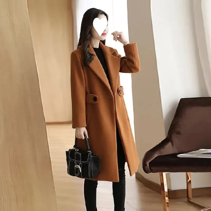 Korean Style Women's Mid-Length Woolen Coat Slimming Autumn Winter Jacket Large Size Coat Fashionable And Stylish - Image 2