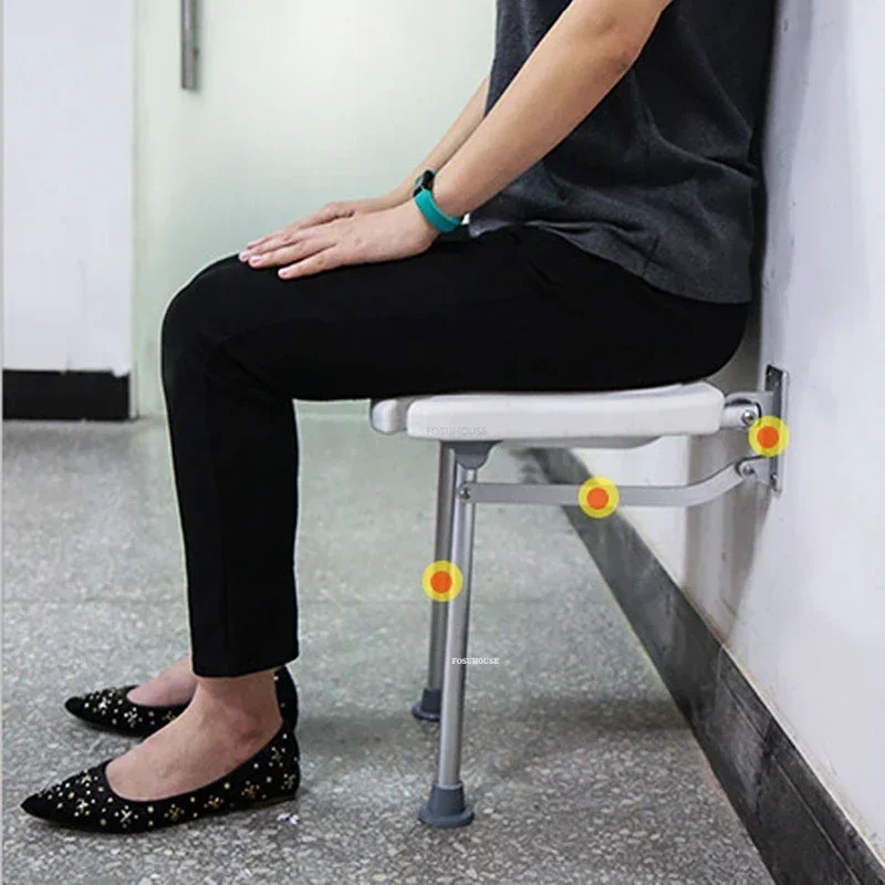 Aluminum Wall-mounted Bathroom Seats Folding Shower Chair Home Non-slip Barrier-free Bath Chair Elderly Special Stool with Legs 5