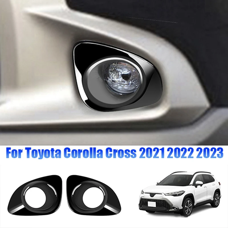 

1Pair Glossy Black Front Fog Light Grille Cover Trim For Toyota Corolla Cross 2021-2023 Fog Lamp Bezel Decoration Frame