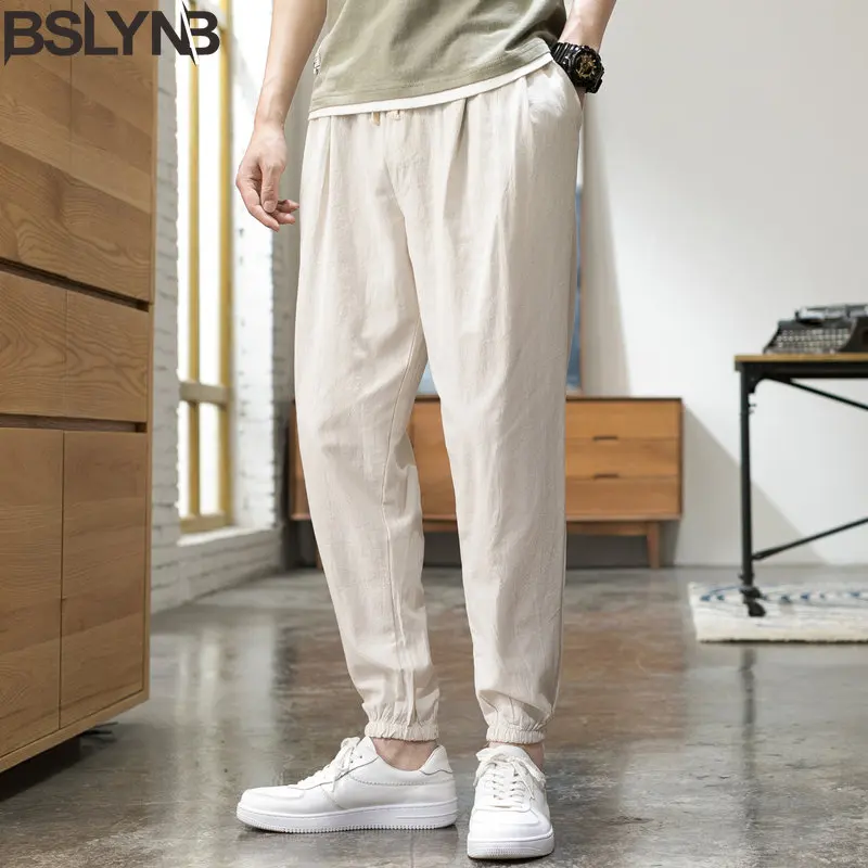 

2022 New Men's Casual Pants Summer Loose Korean Style Tide Nine-point Corset Pants Linen Harem Pants