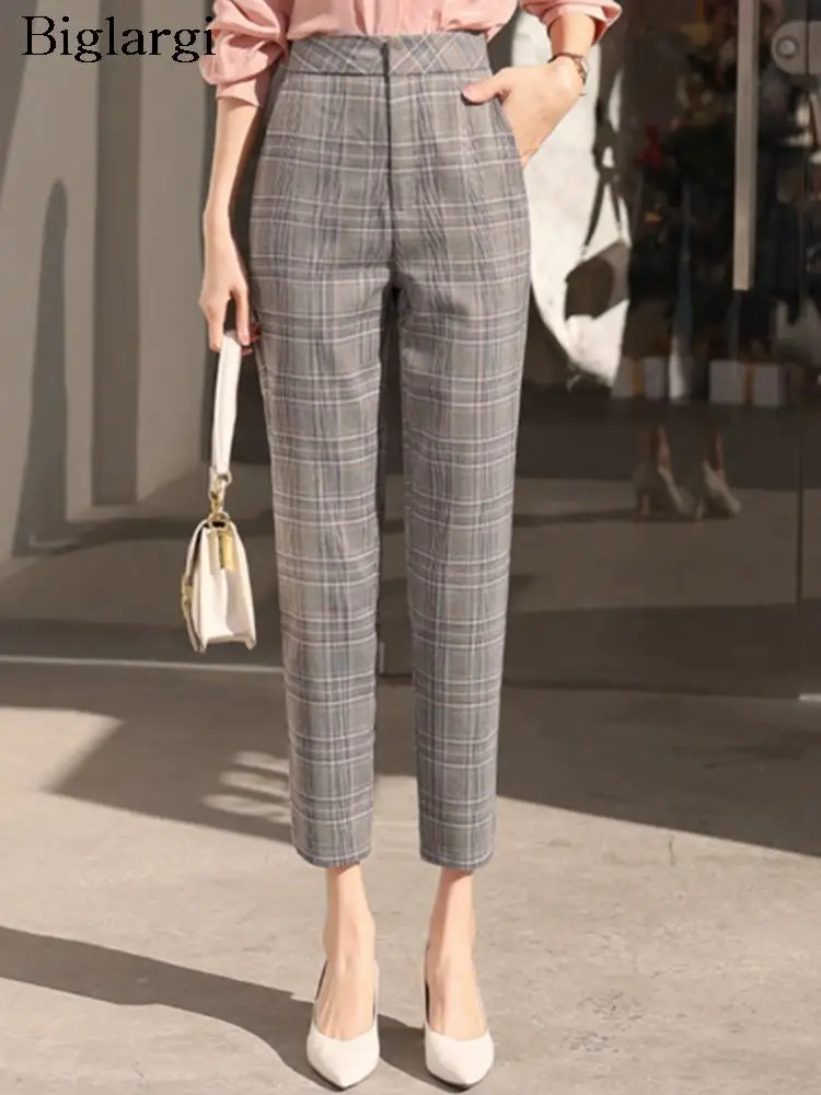 

Autumn Plaid Striped Print Pant Women High Waist Casual Fashion Ladies Trousers Korean Woman Blazer Suit Pants 2023