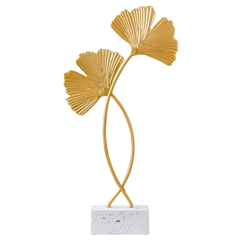 Nordic Wood Base Imitation Plant Ornaments Creative Golden Ginkgo Leaf Ornaments Iron Art Exquisite Home Ornaments Metal Crafts