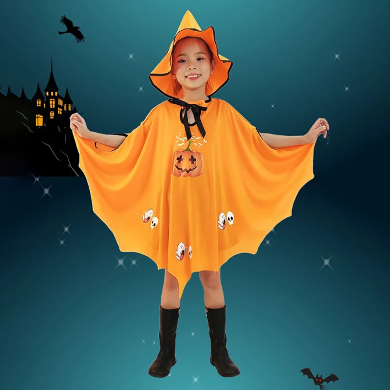 

Scary Pumpkin Witch Robe Girl Draculaura Clothes Disguise Cloak Horror Halloween Costumes For Kids Child Carnival Fantasia Dress