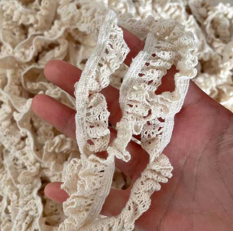 Cotton Beige Elastic Embroidery Ribbon DIY Crafts Sewing Supplies For Underwear Lingerie Stretchy Lace Trim 17mm 4 Meters
