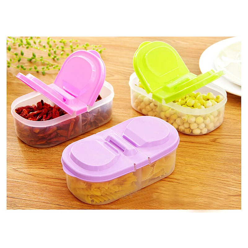 Healthy Plastic Food Container Double Compartments Lids Portable Lunch Box Capacity Camping Picnic Food Refrigerator Storage Box 3