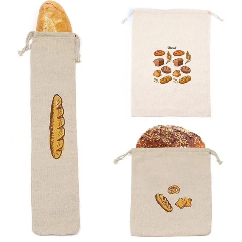 Bread Bags Linen Bread Bags Reusable Drawstring Large Washable Storage Food Accessories Home Unbleached Kitchen Organizer