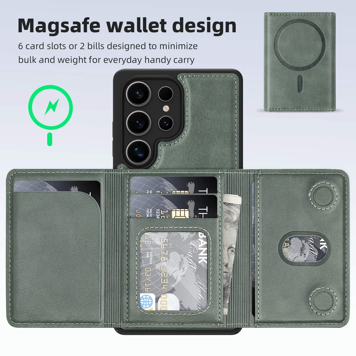 Premium Wireless Charging Phone Case with Card Holder and Protective Cover