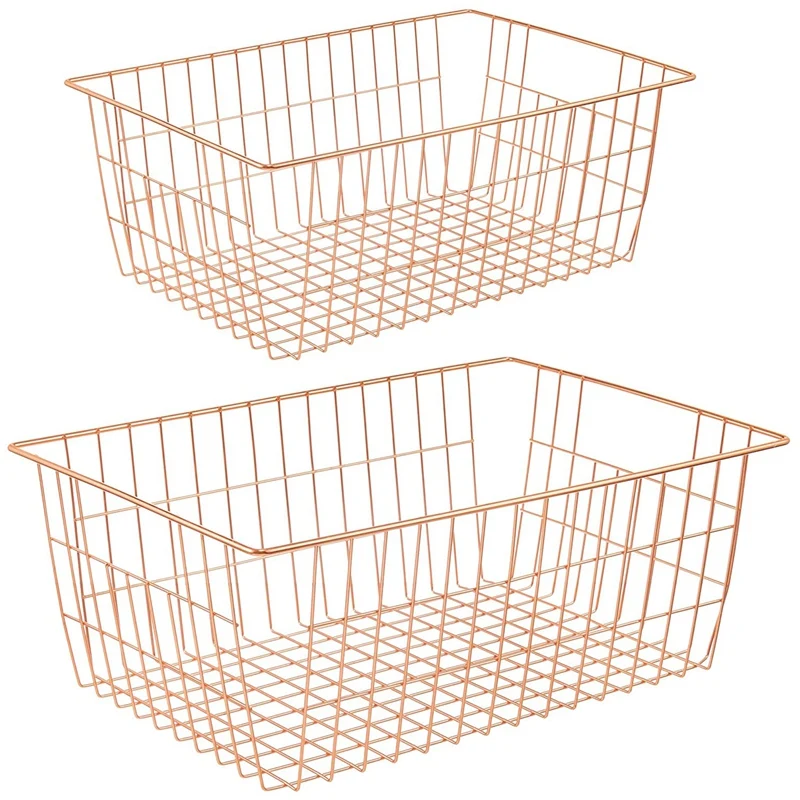 

HOT SALE Wire Stroage Baskets,Farmhouse Metal Wire Basket Freezer Office Storage Organizer Bins With Handles For Kitchen Cabinet