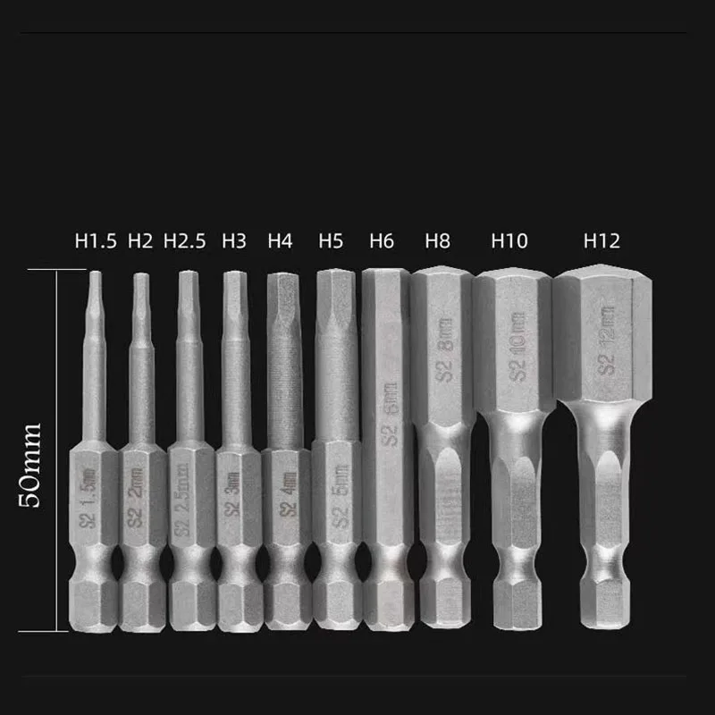 

10Pcs Magnetic Hex Screwdriver Drill Bits Set S2 Alloy High Torque Allen Wrench Electric Drill Bit 1/4" Hex Shank 50mm Length