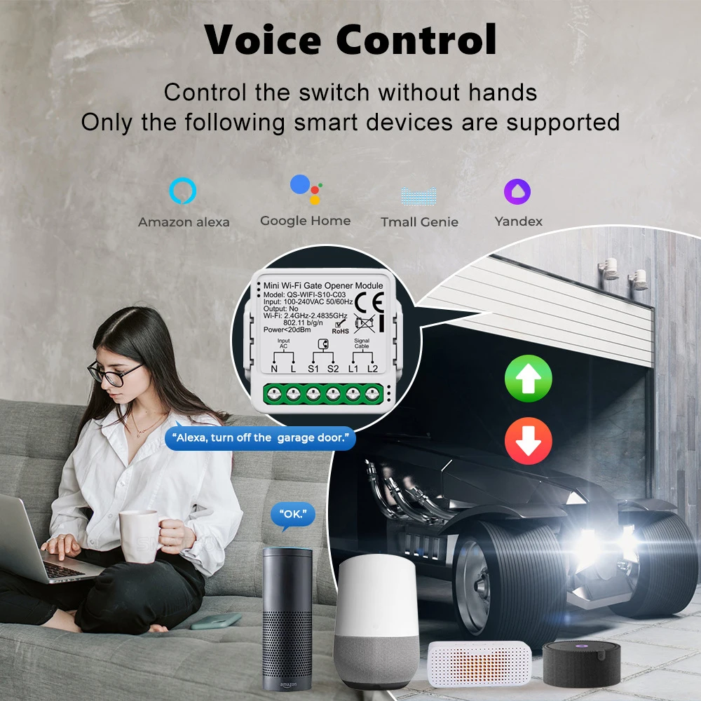 Tuya Mini WiFi Garage Door Opener Smart Life App Remote Voice
