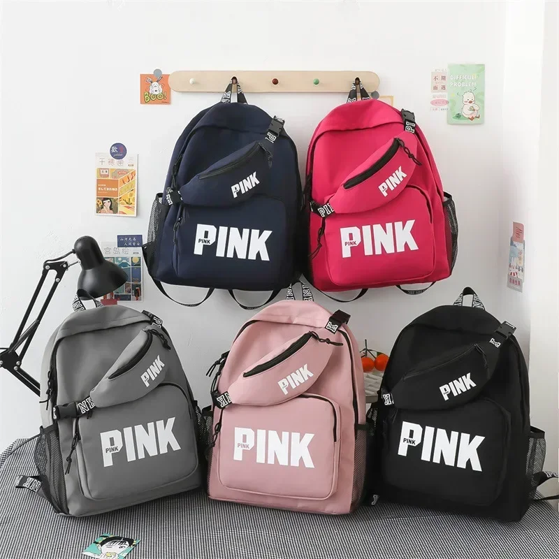 

Letter LOGO 2-piece Combination Backpack Small Shoulder Bag Large Pink Campus Classic Womens Bookbag Travel Logo School Bag