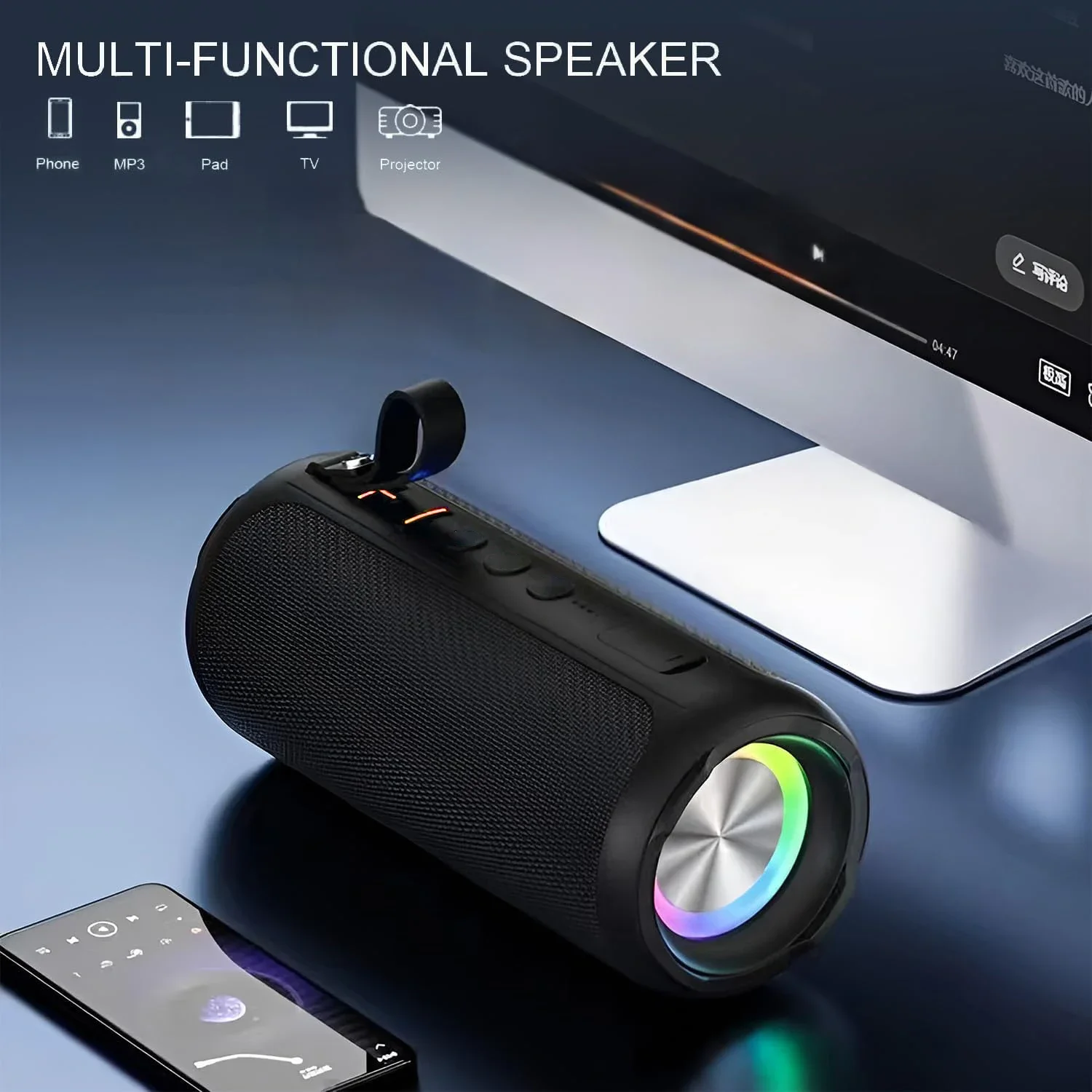 Wireless Portable Speaker with Loud Stereo Sound And Colorful RGB Lights Bluetooth 5.3 for Outdoor Home Party Gift Ideas