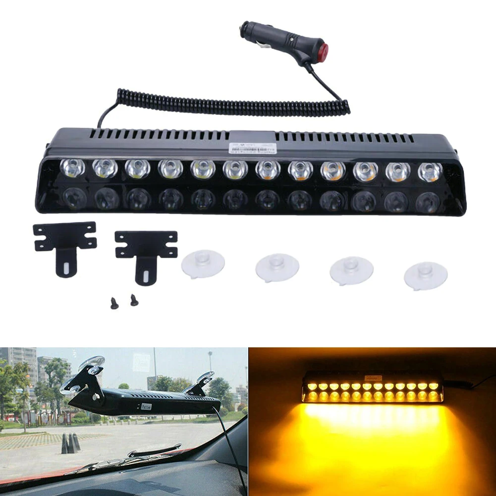 Car Windshield LED Strobe Lights Flashing Dash Emergency Lamp Amber