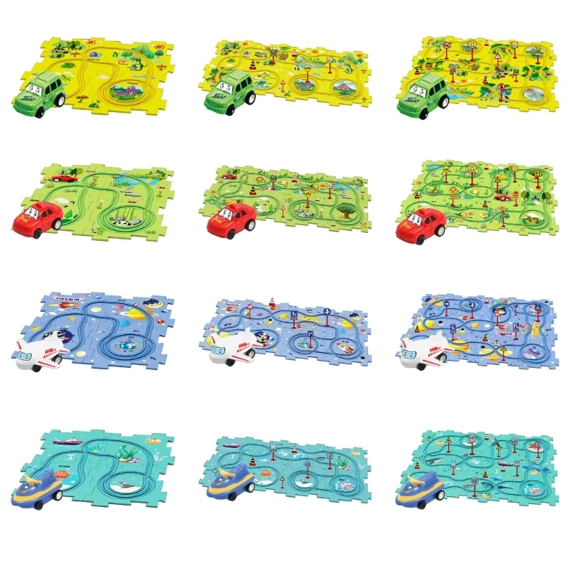 

Race Car Puzzle Set DIY Track Puzzle Toy Toddler Interactive Toy