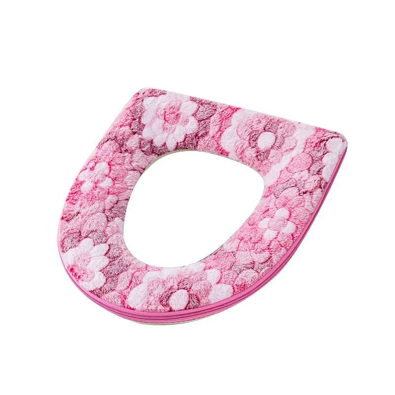 Flower Warm Toilet Cover Seat Lid Top Cover Pad Bathroom Warmer Toilet Seat Bowl Soft Zipper Washable Toilet Seat Cover 5
