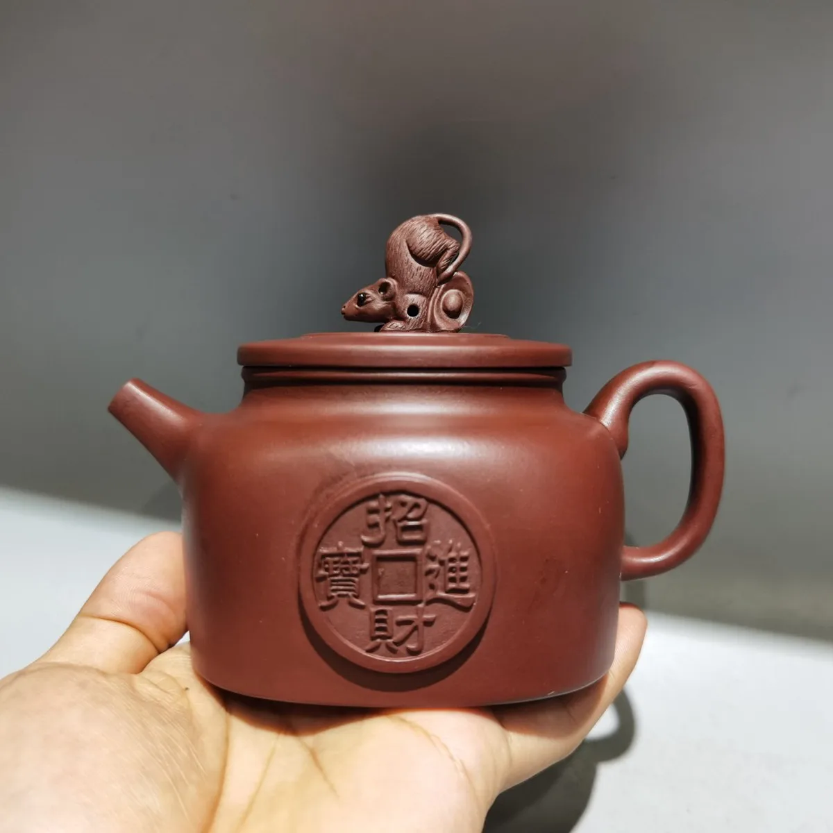 

Chinese Yixing Zisha Clay Teapot mouse wealth Pot Jinding trademark 280ml