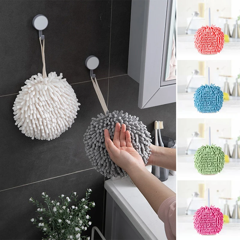 Chenille Hand Ball Towels With Hanging Loops Kitchen Rag Bathroom Quick