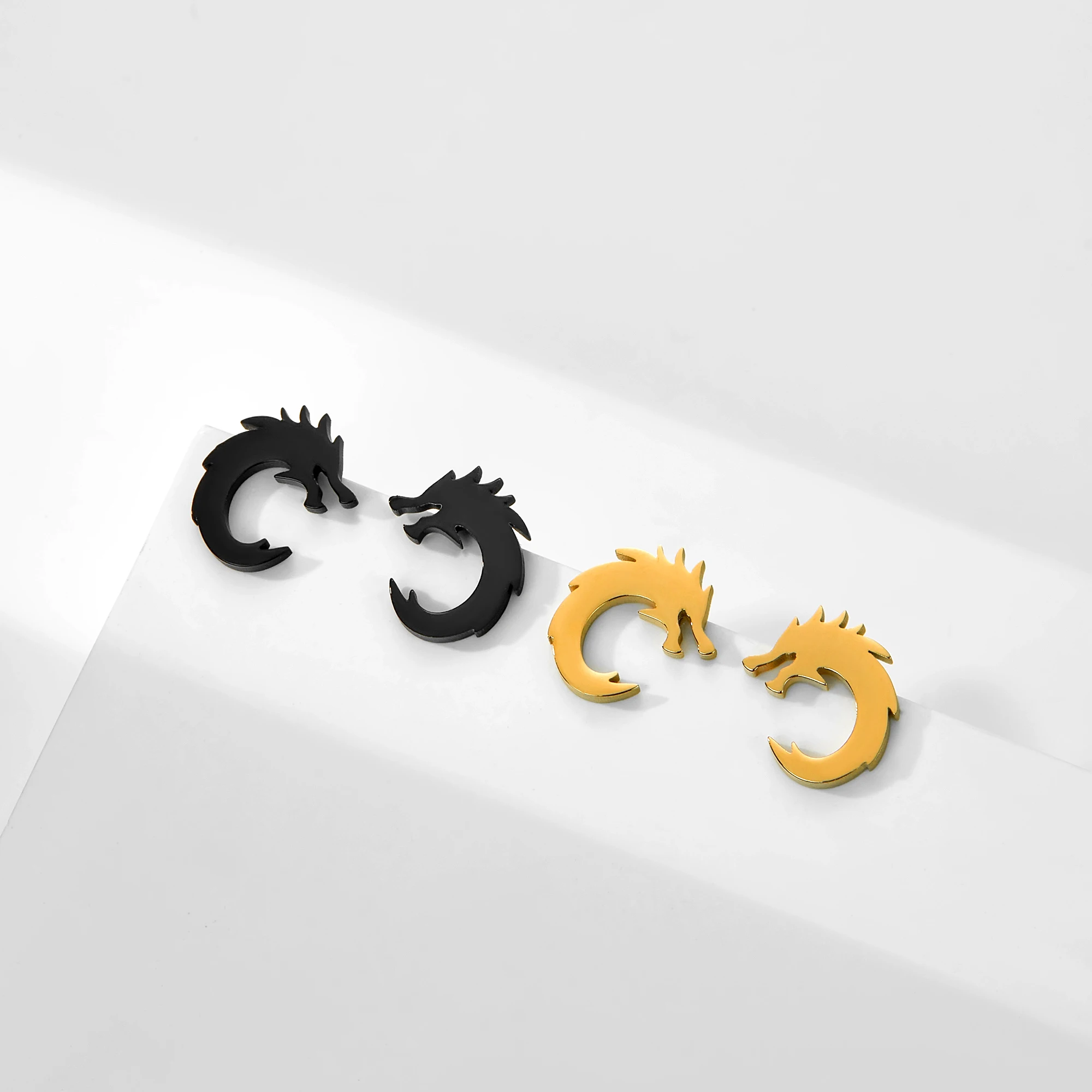 Kkjoy Stud Earings For Women Black Gold Color Stainless Steel Dragon Pattern Cut Earing Fashion Vintage Female Jewelry New - Image 6
