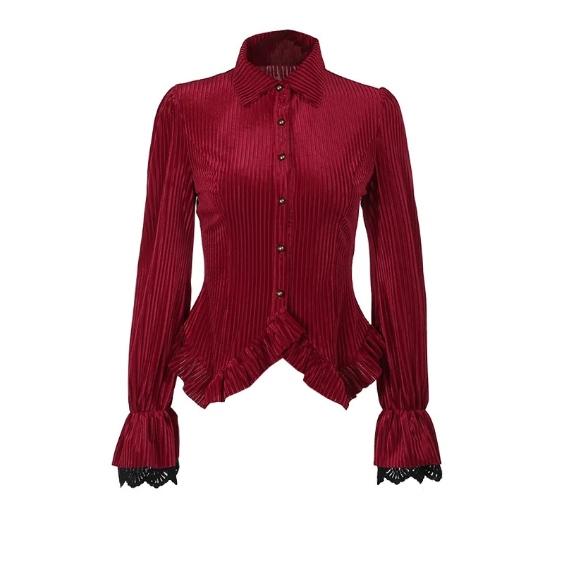 Goth New Deisgned Fashion Women Blouse Long Flare Sleeve Lapel Single-breasted Slim Cardigan Gothic Style Lady Blouse For Autumn