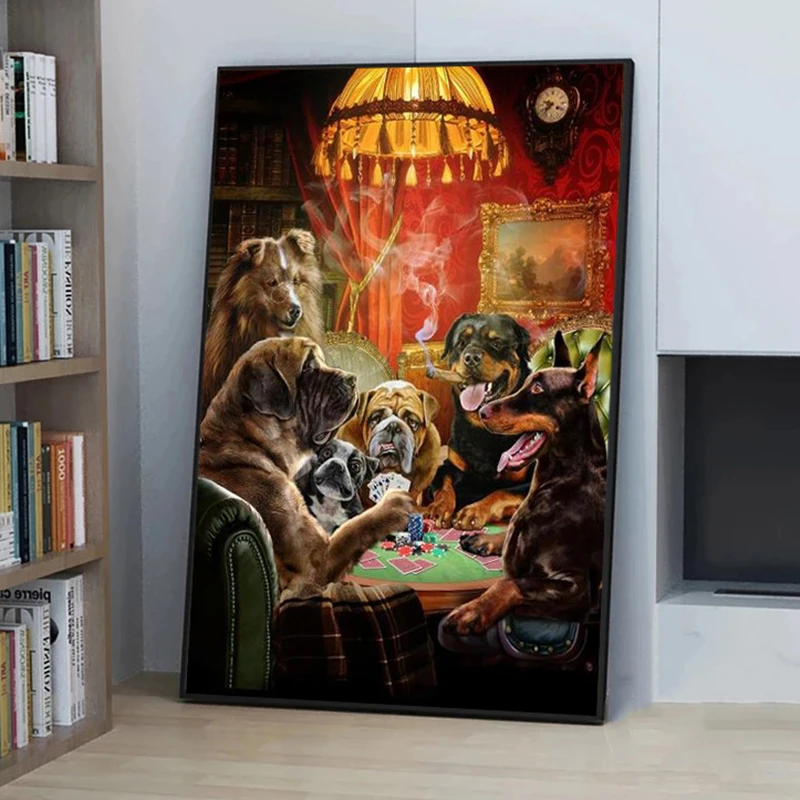 

Funny Animal Poster Canvas Painting Dogs Playing Poker Posters and Prints Wall Art Pictures for Living Room Home Decoration