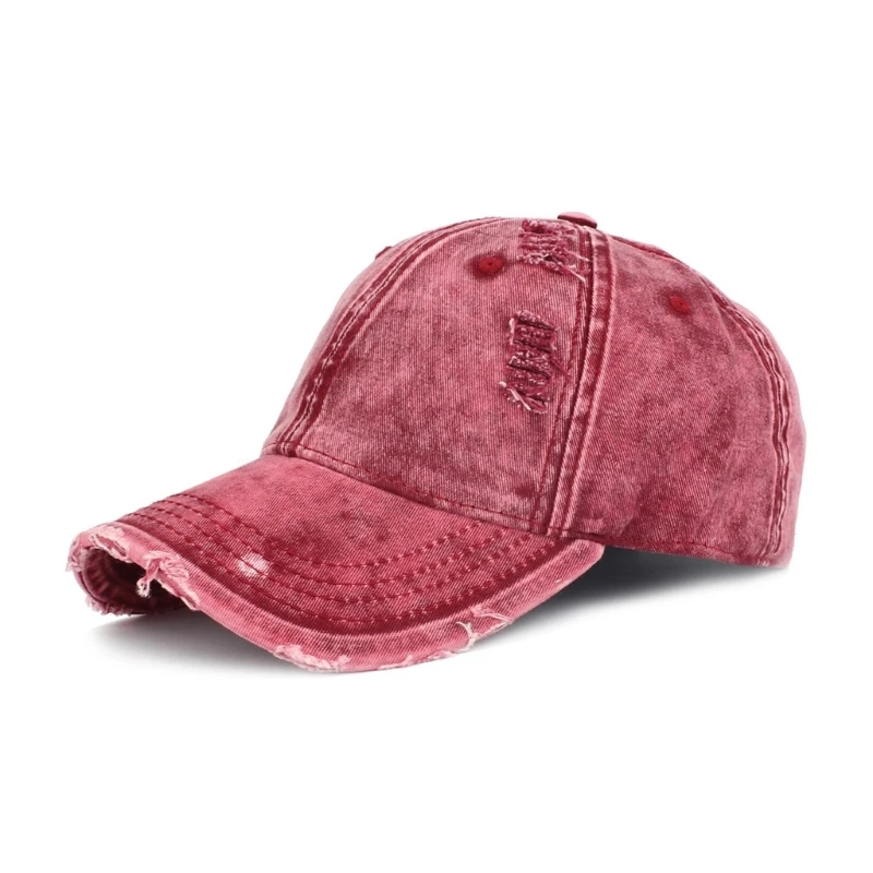 Girls Boys Washed Denim Baseball Cap Casual Breathable Distressed Jean Hat