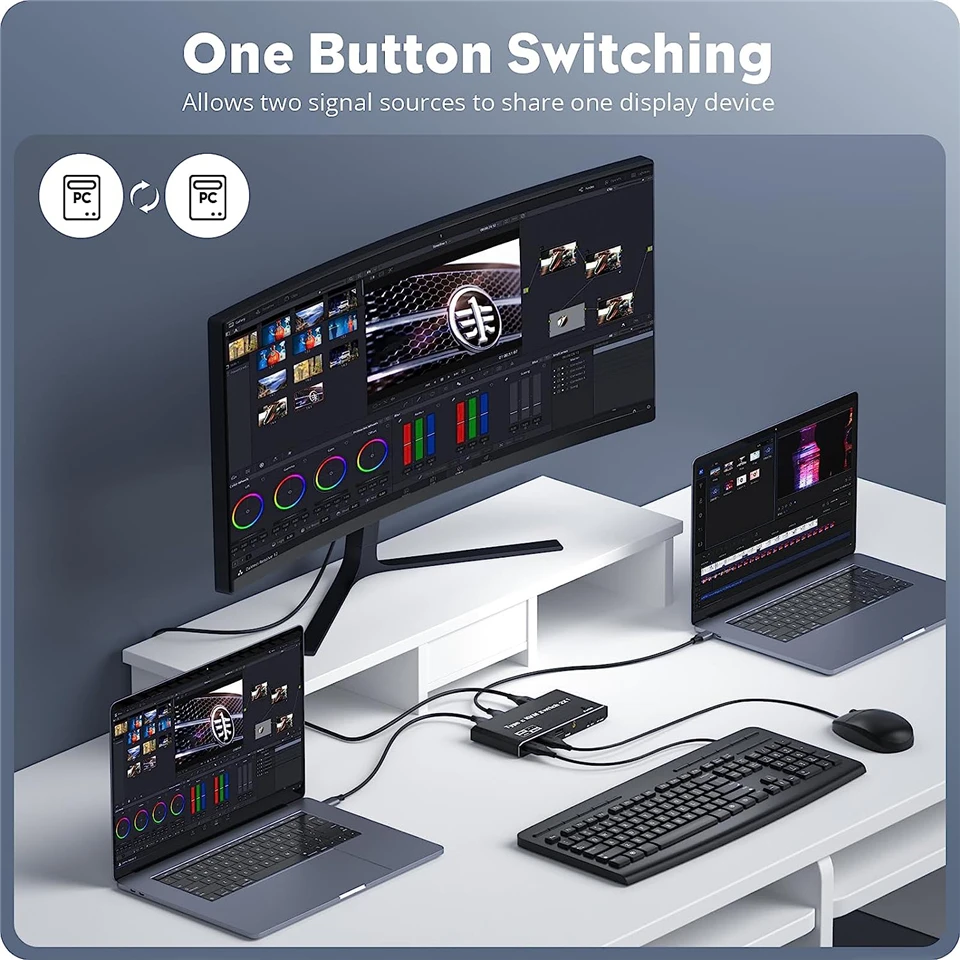 Navceker-thunderbolt Usb c Interruptor Kvm 100w Carga pd 2x1 8k 144hz tipo c Switcher para Laptop Macbook Monitor - Image 2