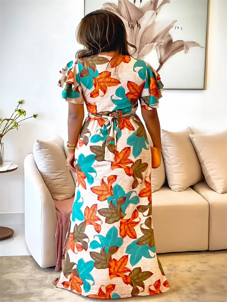 Wmstar Women Dress New Fashion Bohemian Sundress Elegant Slim Short Sleeve O-Neck Female Summer Floral Print Long Lady Dresses