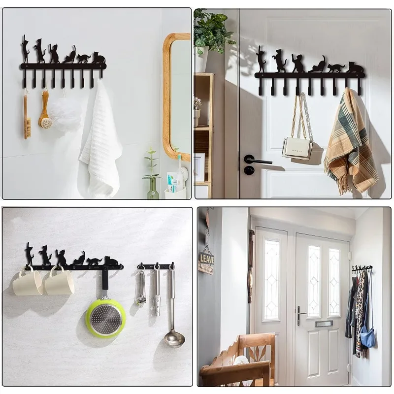 1pc Key Holder Cat with 9 Hooks for Bag Clothes Key Hanging Small Wall Shelf Holder Halloween Wall Decorative About 15x33cm 6