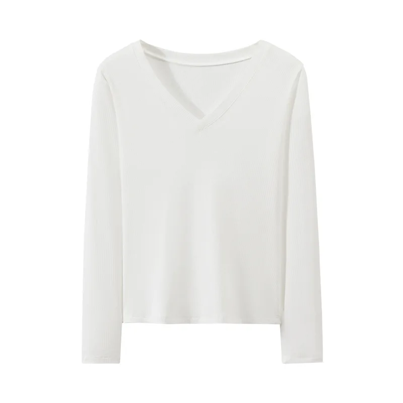 

2023, fall, Winter, V-neck, slim, long-sleeved, threaded, bottom-up white